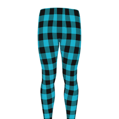 Turquoise And Black Buffalo Check Print Men's leggings