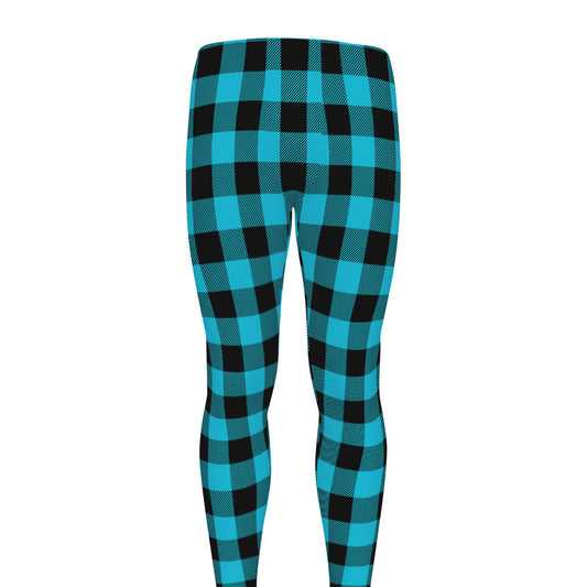 Turquoise And Black Buffalo Check Print Men's leggings