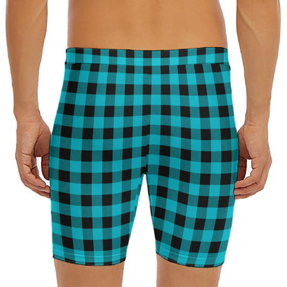 Turquoise And Black Buffalo Check Print Men's Long Boxer Briefs