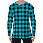 Turquoise And Black Buffalo Check Print Men's Long Sleeve T-Shirt