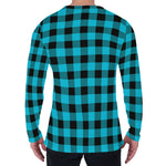 Turquoise And Black Buffalo Check Print Men's Long Sleeve T-Shirt