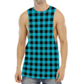 Turquoise And Black Buffalo Check Print Men's Muscle Tank Top