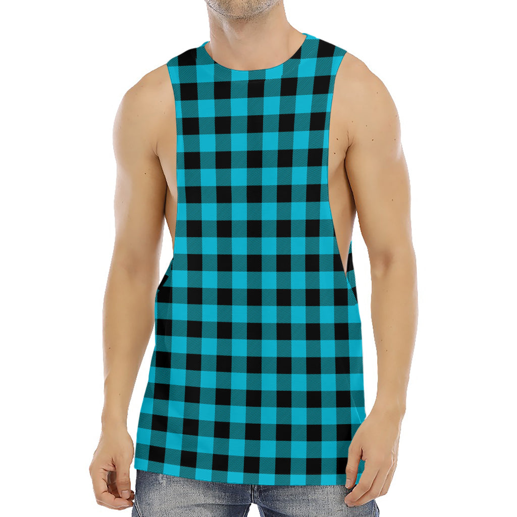 Turquoise And Black Buffalo Check Print Men's Muscle Tank Top