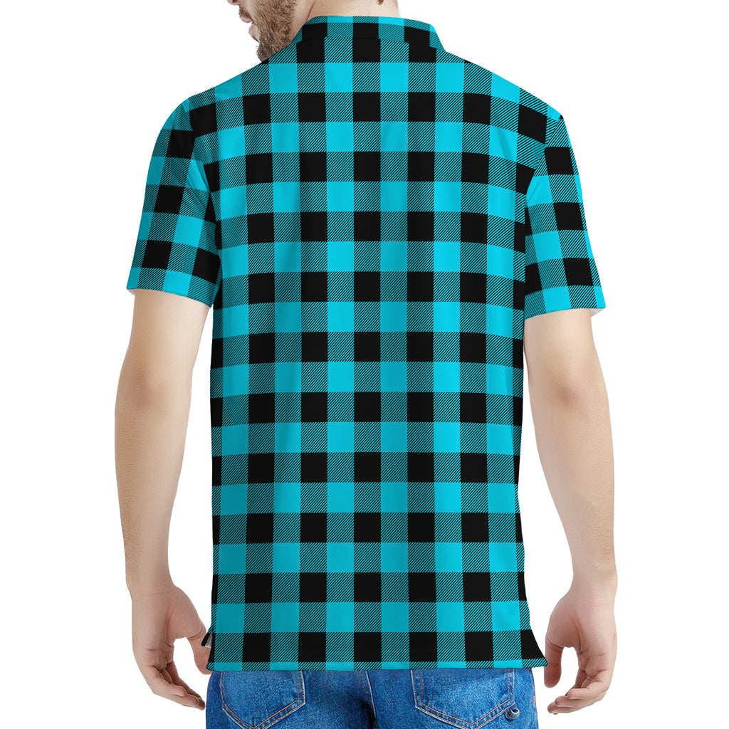 Turquoise And Black Buffalo Check Print Men's Polo Shirt