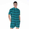 Turquoise And Black Buffalo Check Print Men's Romper