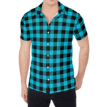 Turquoise And Black Buffalo Check Print Men's Shirt