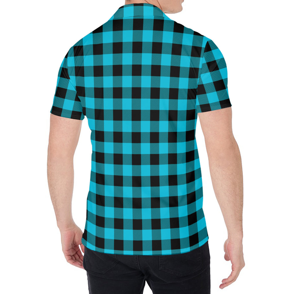 Turquoise And Black Buffalo Check Print Men's Shirt