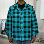 Turquoise And Black Buffalo Check Print Men's Shirt Jacket