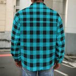 Turquoise And Black Buffalo Check Print Men's Shirt Jacket