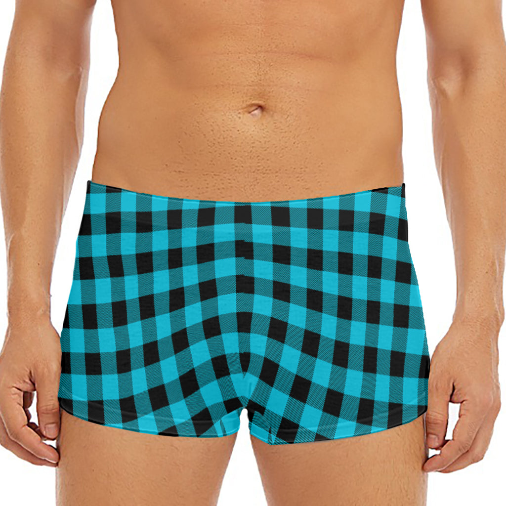 Turquoise And Black Buffalo Check Print Men's Short Boxer Briefs