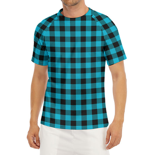 Turquoise And Black Buffalo Check Print Men's Short Sleeve Rash Guard