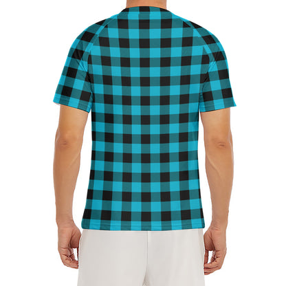 Turquoise And Black Buffalo Check Print Men's Short Sleeve Rash Guard