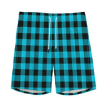 Turquoise And Black Buffalo Check Print Men's Sports Shorts