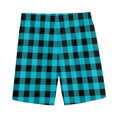 Turquoise And Black Buffalo Check Print Men's Sports Shorts