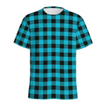Turquoise And Black Buffalo Check Print Men's Sports T-Shirt