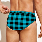 Turquoise And Black Buffalo Check Print Men's Swim Briefs