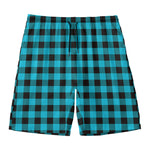 Turquoise And Black Buffalo Check Print Men's Swim Trunks