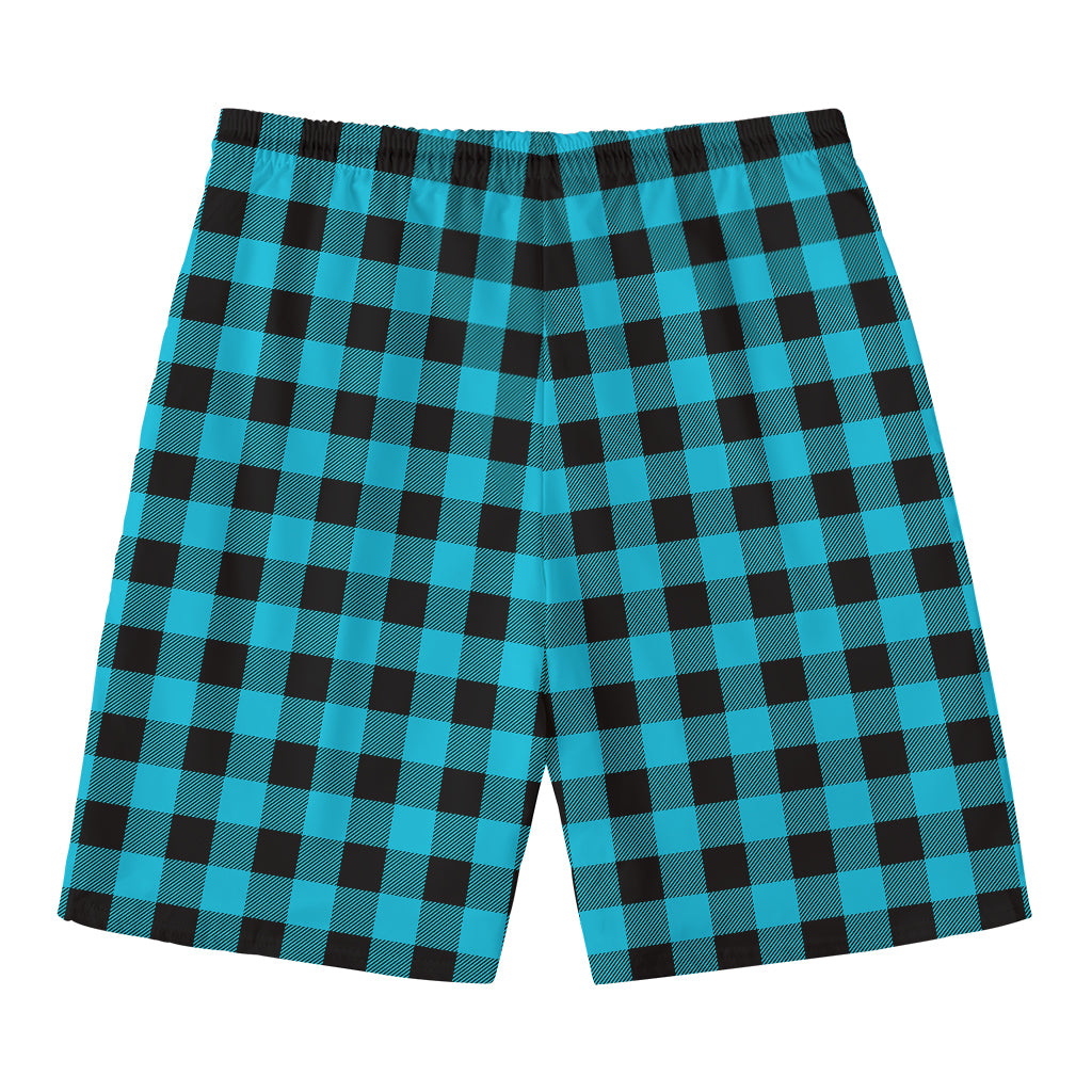 Turquoise And Black Buffalo Check Print Men's Swim Trunks