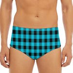 Turquoise And Black Buffalo Check Print Men's Triangle Swim Briefs