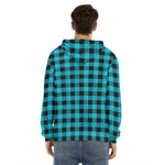 Turquoise And Black Buffalo Check Print Men's Velvet Pullover Hoodie