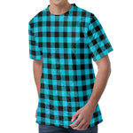 Turquoise And Black Buffalo Check Print Men's Velvet T-Shirt