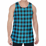 Turquoise And Black Buffalo Check Print Men's Velvet Tank Top