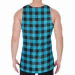 Turquoise And Black Buffalo Check Print Men's Velvet Tank Top