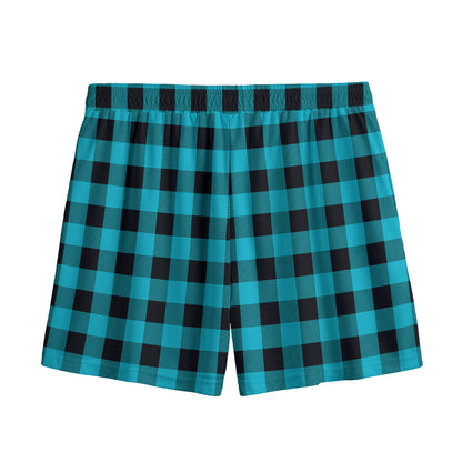 Turquoise And Black Buffalo Check Print Mesh Shorts