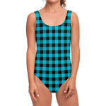 Turquoise And Black Buffalo Check Print One Piece Swimsuit