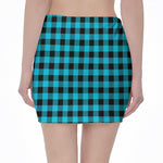 Turquoise And Black Buffalo Check Print Pencil Mini Skirt