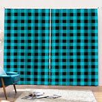 Turquoise And Black Buffalo Check Print Pencil Pleat Curtains