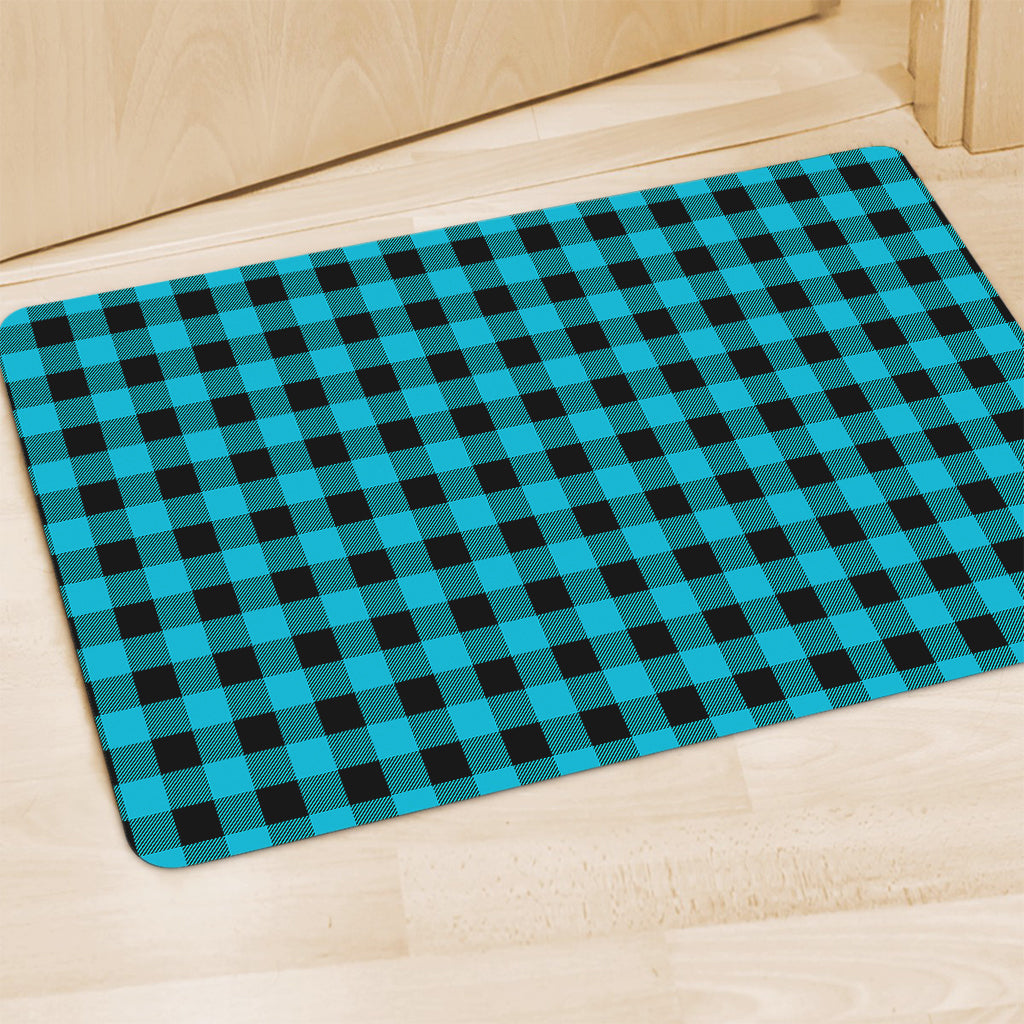 Turquoise And Black Buffalo Check Print Polyester Doormat