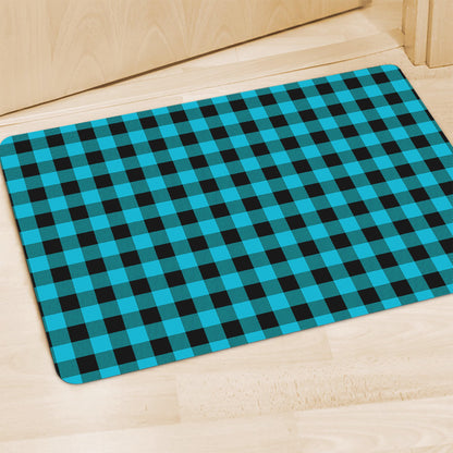 Turquoise And Black Buffalo Check Print Polyester Doormat
