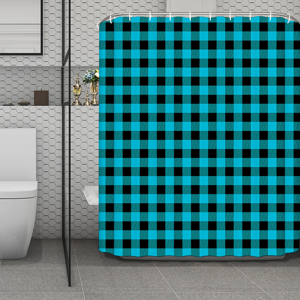 Turquoise And Black Buffalo Check Print Polyester Shower Curtain