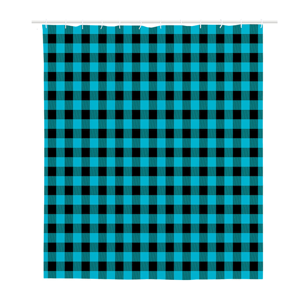 Turquoise And Black Buffalo Check Print Polyester Shower Curtain