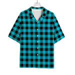 Turquoise And Black Buffalo Check Print Rayon Hawaiian Shirt