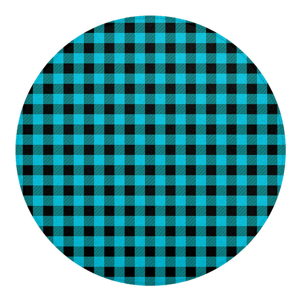 Turquoise And Black Buffalo Check Print Round Blanket