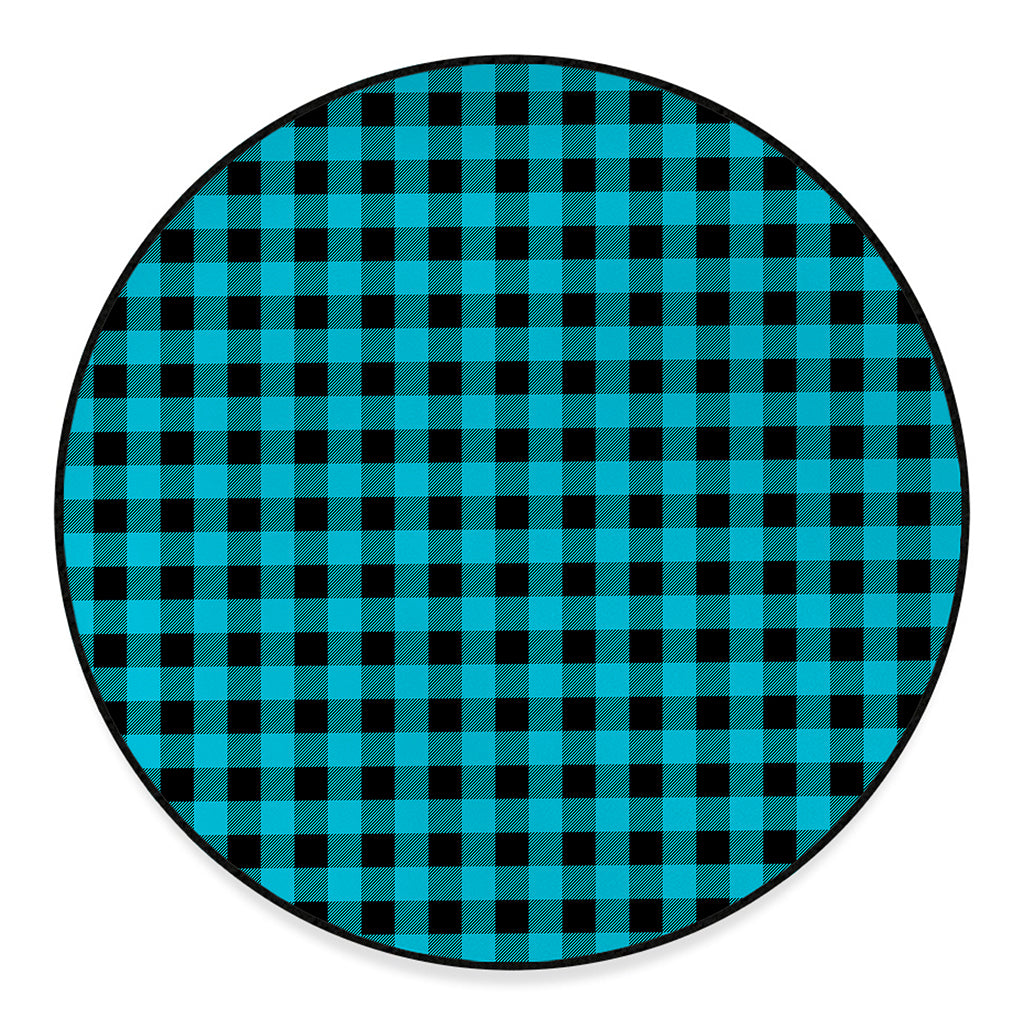 Turquoise And Black Buffalo Check Print Round Floor Mat