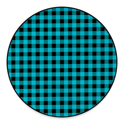 Turquoise And Black Buffalo Check Print Round Floor Mat