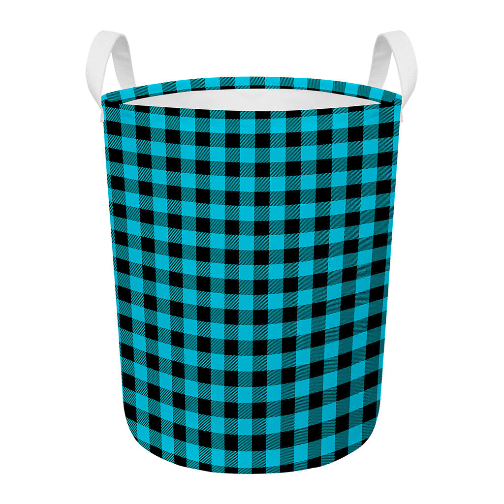 Turquoise And Black Buffalo Check Print Round Laundry Basket