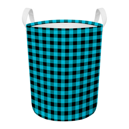 Turquoise And Black Buffalo Check Print Round Laundry Basket