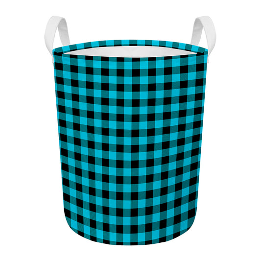 Turquoise And Black Buffalo Check Print Round Laundry Basket