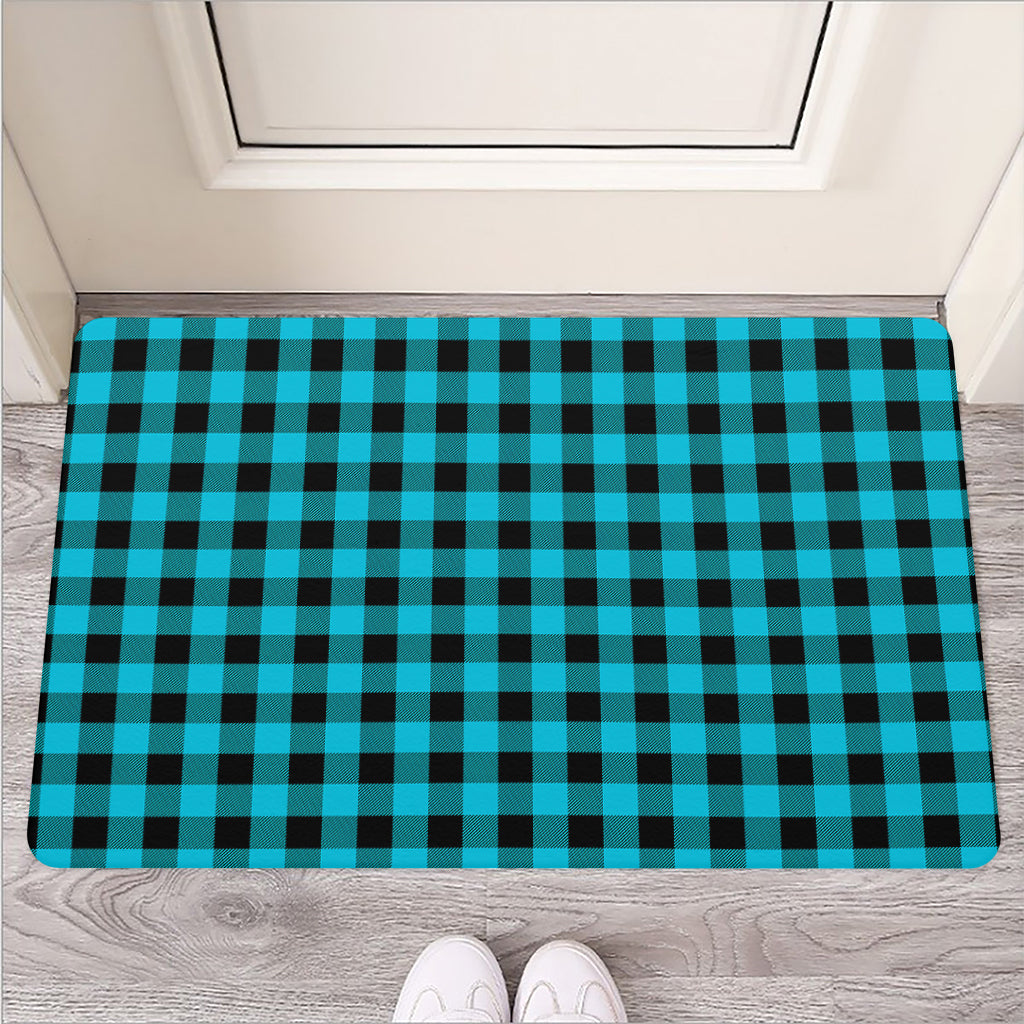 Turquoise And Black Buffalo Check Print Rubber Doormat