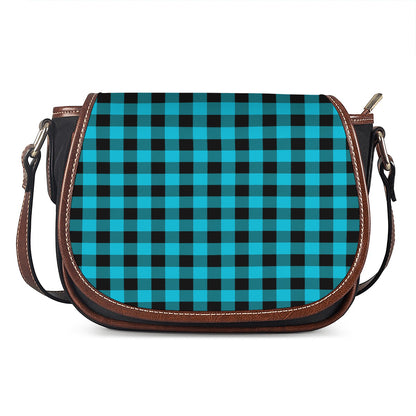 Turquoise And Black Buffalo Check Print Saddle Bag