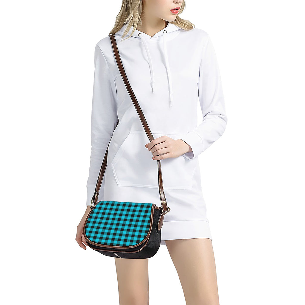 Turquoise And Black Buffalo Check Print Saddle Bag