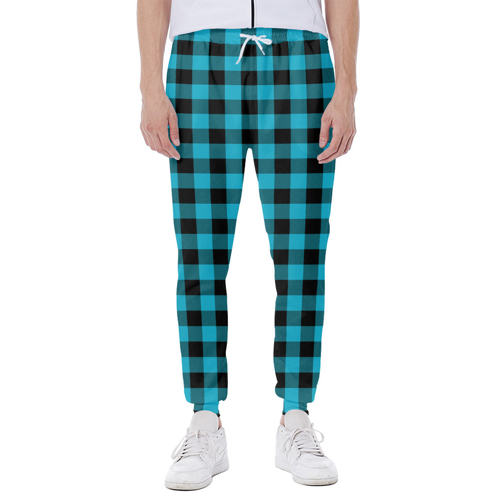 Turquoise And Black Buffalo Check Print Scuba Joggers
