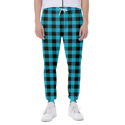 Turquoise And Black Buffalo Check Print Scuba Joggers