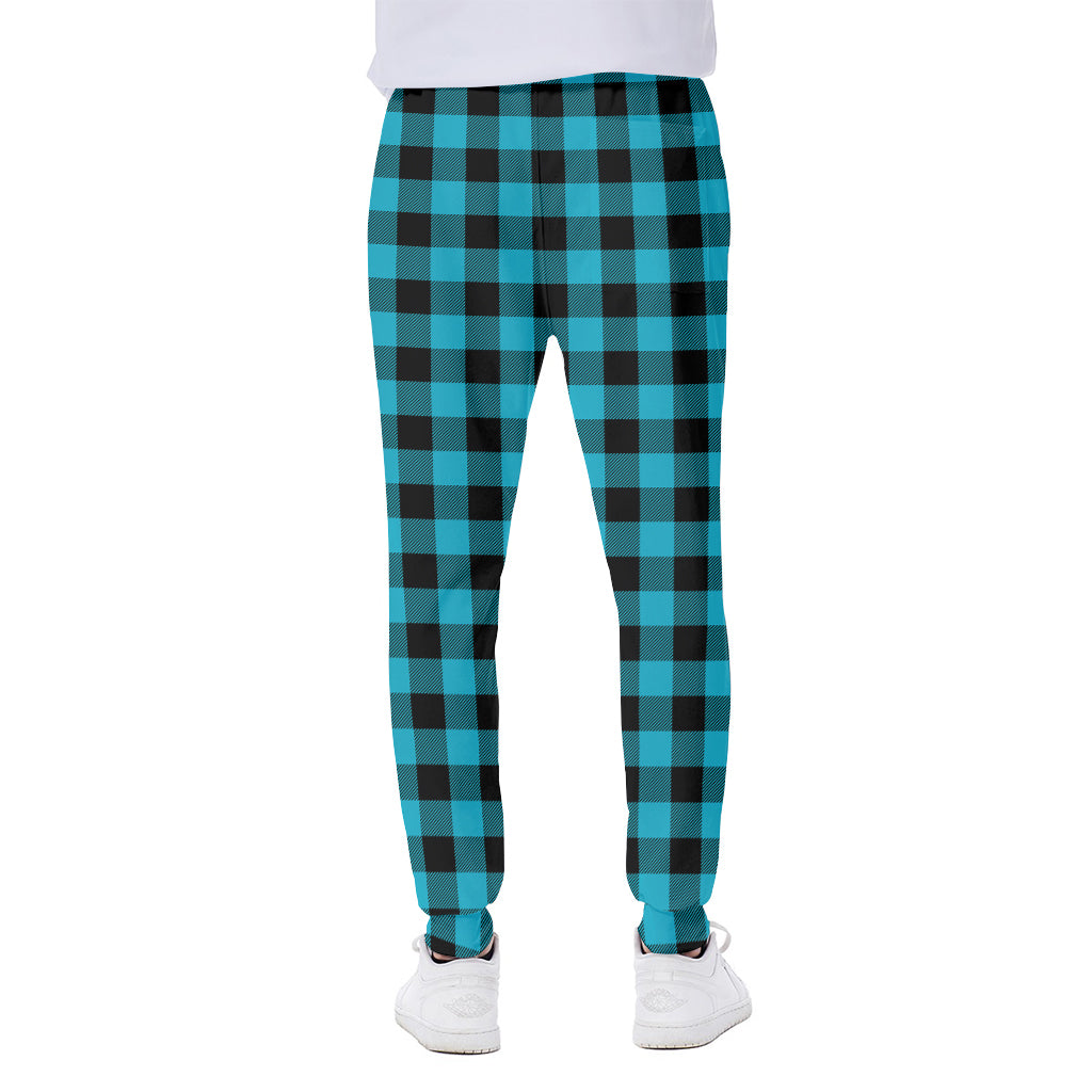 Turquoise And Black Buffalo Check Print Scuba Joggers