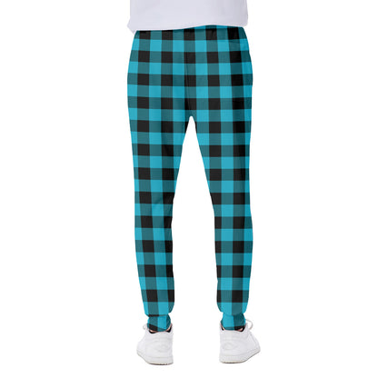 Turquoise And Black Buffalo Check Print Scuba Joggers