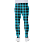 Turquoise And Black Buffalo Check Print Scuba Joggers